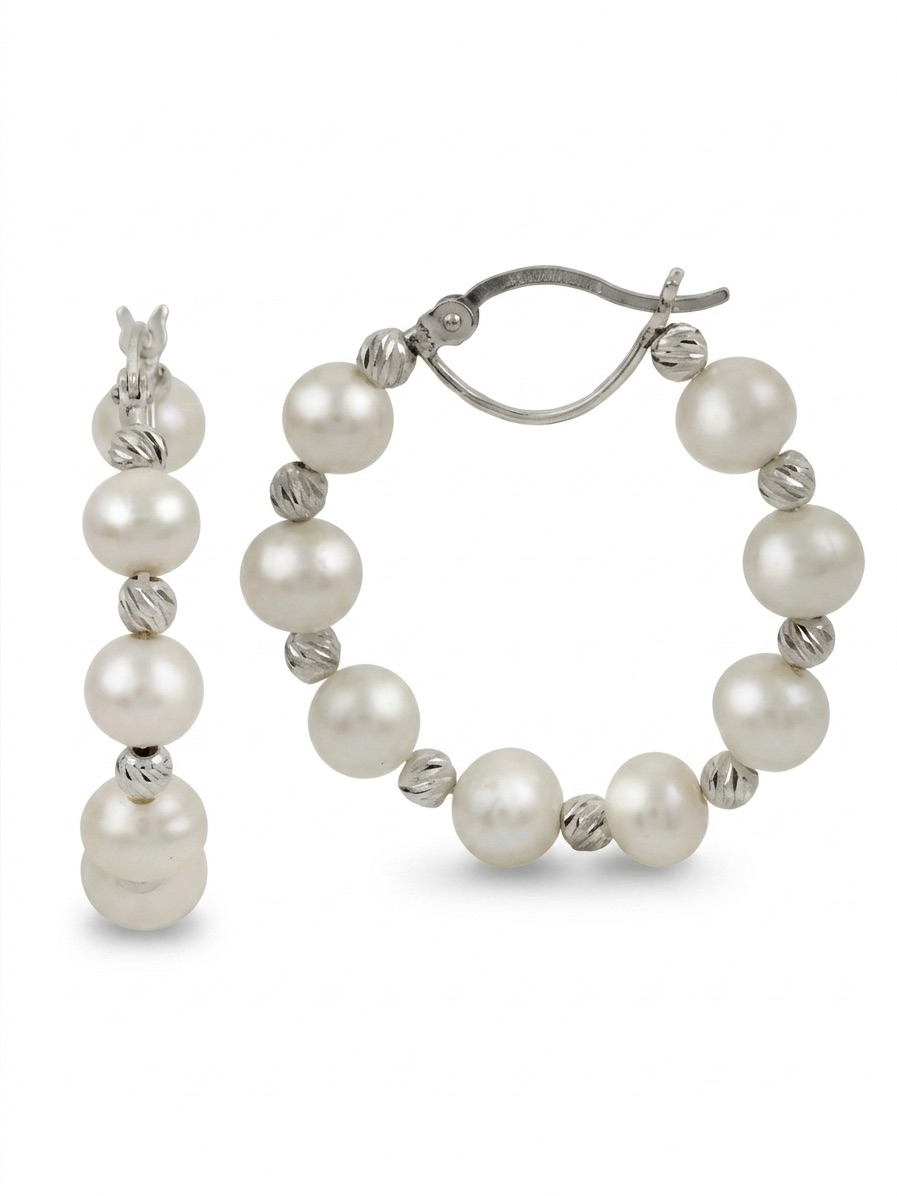Imperial 925 Sterling Silver Freshwater Pearl Hoop Earrings Nib With Appraisal